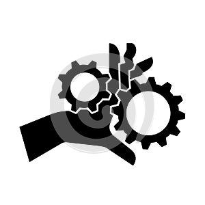 Hand Entanglement Rotating Gears Black Icon ,Vector Illustration, Isolate On White Background Label. EPS10