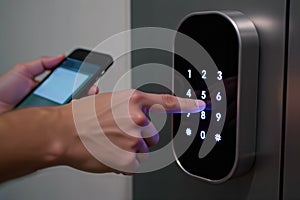 Hand Entering Code on a Smart Door Lock, generative ai