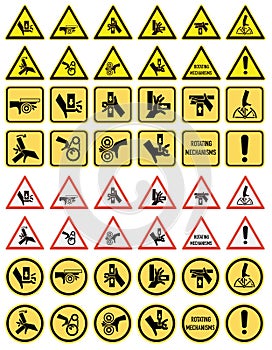 Hand entrapment hazard signs. Hand tightening warning sign. EPS 10.