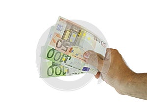 Hand with euro banknotes photo