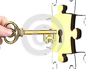 Hand with Euro sign key open lock puzzle piece