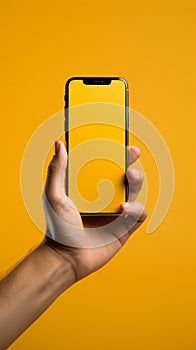 Hand extends box towards phone, against lively yellow backdrop intriguing convergence