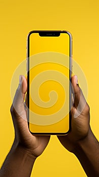 Hand extends box towards phone, against lively yellow backdrop intriguing convergence