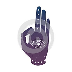 Hand with eye mudra buddhism hinduism symbol icon silhouette spa