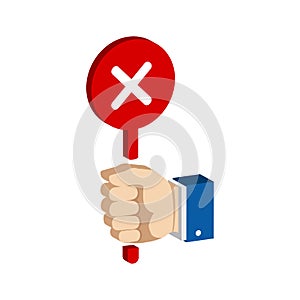 Hand with false, reject sign. Flat Isometric Icon or Logo. photo