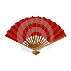 Hand fan isolated on white background, Chinese folding fan, Traditional Asian paper geisha fan icon. Vector