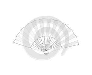 Hand fan, simple japanese geisha white paper air fan. Vector illustration. Asian traditiional accessory. Graphic stock image.
