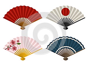 Hand fans set isolated on white background, Japanese and Chinese folding fan, Traditional Asian paper geisha fan. Vector