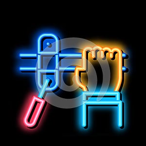 Hand Fastens Pipe neon glow icon illustration