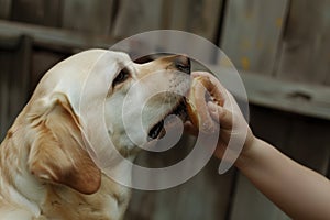 hand feeding a donut to a dog, pet treat