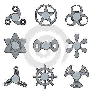 Hand fidget spinner extra vector grey icon set