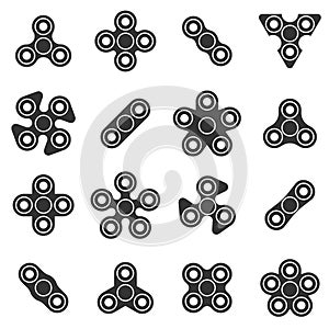 Hand fidget spinner toy vector shape icon set