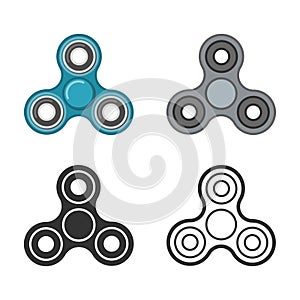 Hand fidget spinner vector color and line icons