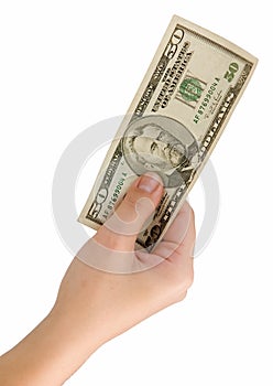 Hand with fifty dollars