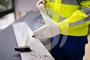 Hand And Finger Bandage After Hammer Accident