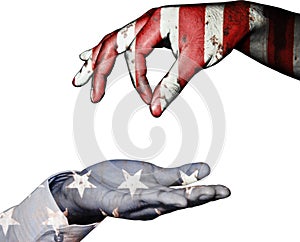 Hand finger for beg with give on usa flag background