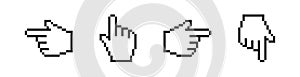 Hand finger cursor icon in pixel style. Flat vector set