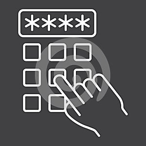 Hand finger entering pin code line icon, unlock