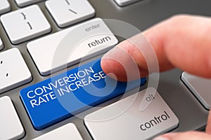 Hand Finger Press Conversion Rate Increase Button. 3D. photo
