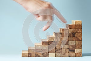 Hand finger walk on stacked wooden block