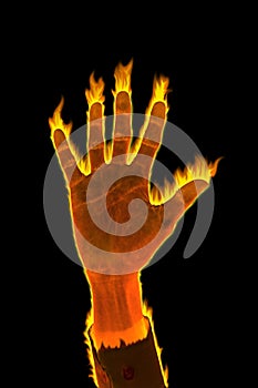 Hand of fire business man