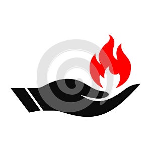 Hand Fire logo design. Fire logo with Hand concept vector. Hand and Fire logo design