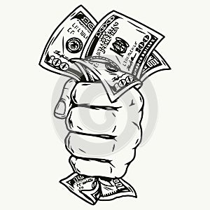 Hand in fist holding dollar banknotes