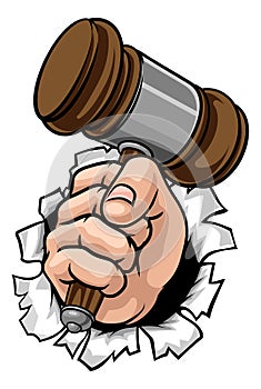 Fist Hand Holding Judge Hammer Gavel Cartoon