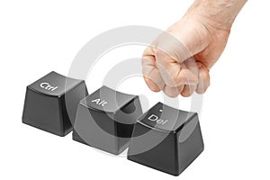 Hand in a fist push delete key, alt, ctrl photo