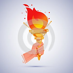 Hand with flaming torch. victory and hornor concept -