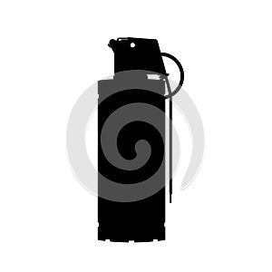 Hand flash grenade of special forces. Black silhouette of anti-terrorist ammunition. Police explosive. Weapon icon