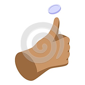 Hand flipping coin making decision isometric illustration