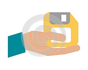 Hand with floppy disk