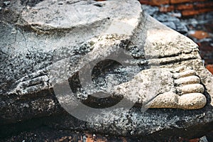 Hand and foot of Buddha statue in Ayutthaya, Thailand