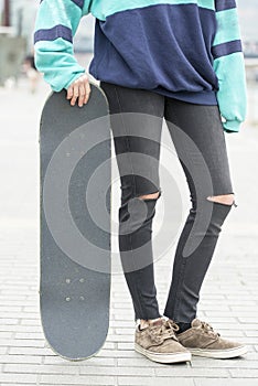 Hand and foots with skateboard, urban lifestyle concept.