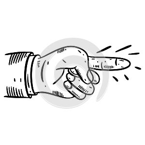 Hand Forefinger hand drawn vector illustration. Engraving style. Isolated on white background