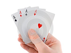 Hand and four aces