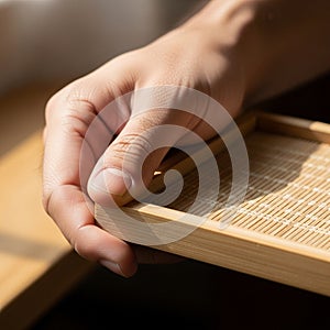 A hand gently grasps a small,