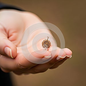 A hand gently holds a small,