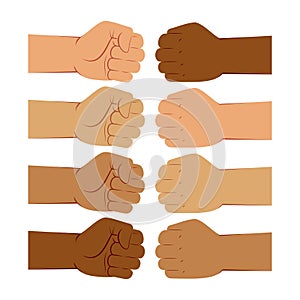 Hand Gesture of Fist Bump, Different Skin Colors