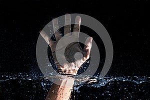Hand gesture in the form of a fist in the water