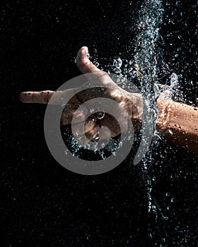 Hand gesture in the form of a fist in the water