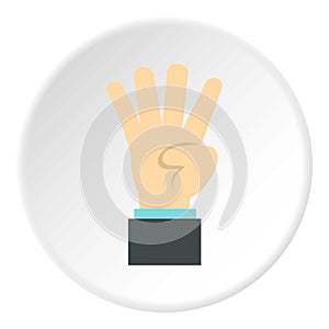 Hand gesture four fingers icon, flat style