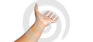 Hand gesture grab sign, hand grab empty space gesture. Human hand in picking gesture isolate on white background