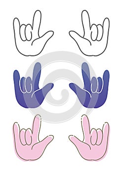 Hand gesture, i love you - sign set