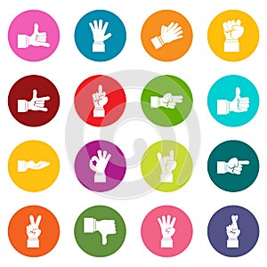 Hand gesture icons many colors set