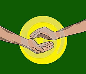 hand gesture illustration of caring sign, hand above as a giver and hand below as a sign of receiving