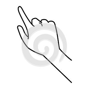 Hand gesture, index finger pointing up, monochrome line illustration