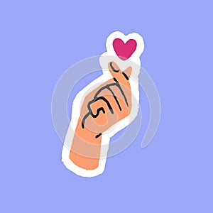 Hand gesture, Korean heart sign sticker. Romantic fellings expression with fingers in Korea. Cute love, admire, care photo