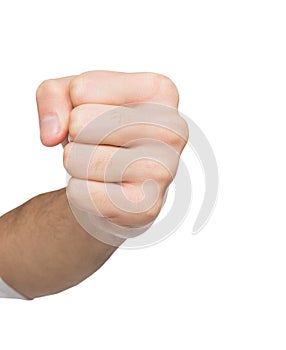Hand gesture, man clenched fist, ready to punch